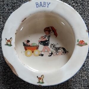 Vintage Baby Ceramic Bowl with Illustrations